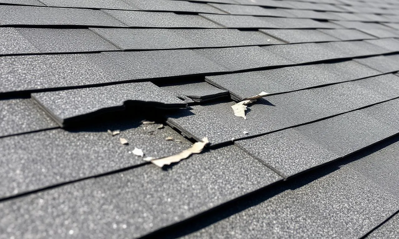 Damaged, cracked asphalt shingles
