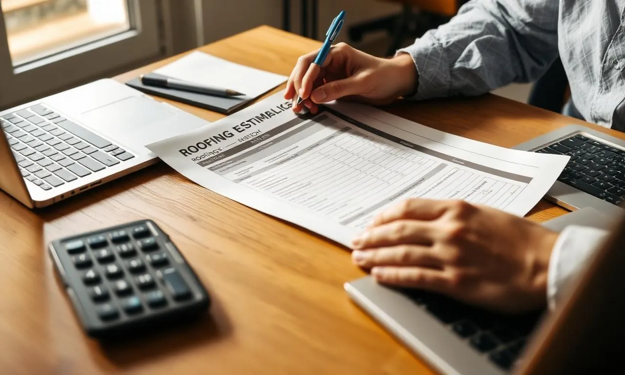 Homeowner reviewing a roofing quote at a desk