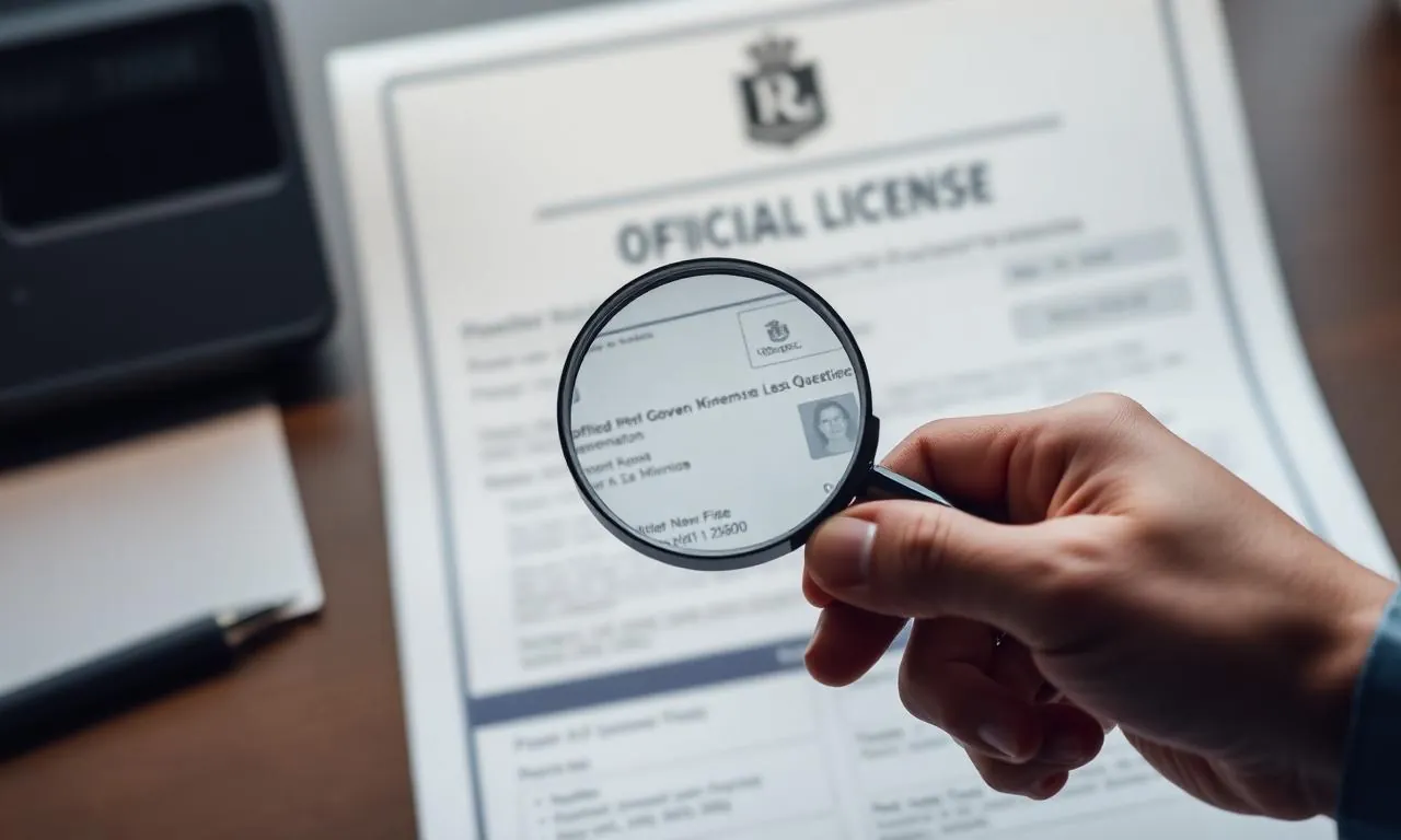 Magnifying glass over an official licence